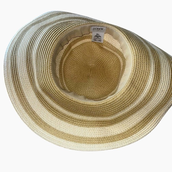J. Crew large brim tan white summer straw hat beach pool - Picture 3 of 4